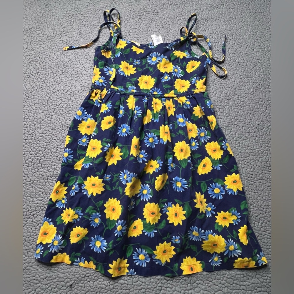 Basic Editions Sunflower Print Strappy Sundress Little Girls Size 14 Blue